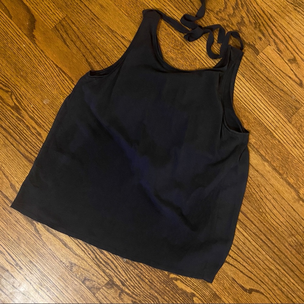 LOFT navy blue top with tie back
